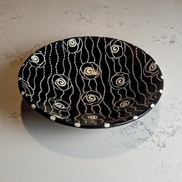 B&W Matte Textured Painted Ceramic Decorative Bowl - Picture 2 of 5